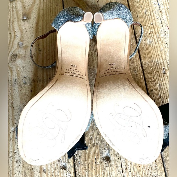 Ted Baker Bowdalo Heels Silver Shimmer Black Velvet Bow Ankle Strap EU 37.5 US 7 - Picture 12 of 13